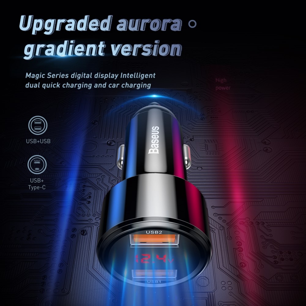 45W (6A) Universal USB Auto KFZ Ladegerät mit Digital Display   Quick Charge 3.0 - Schwarz