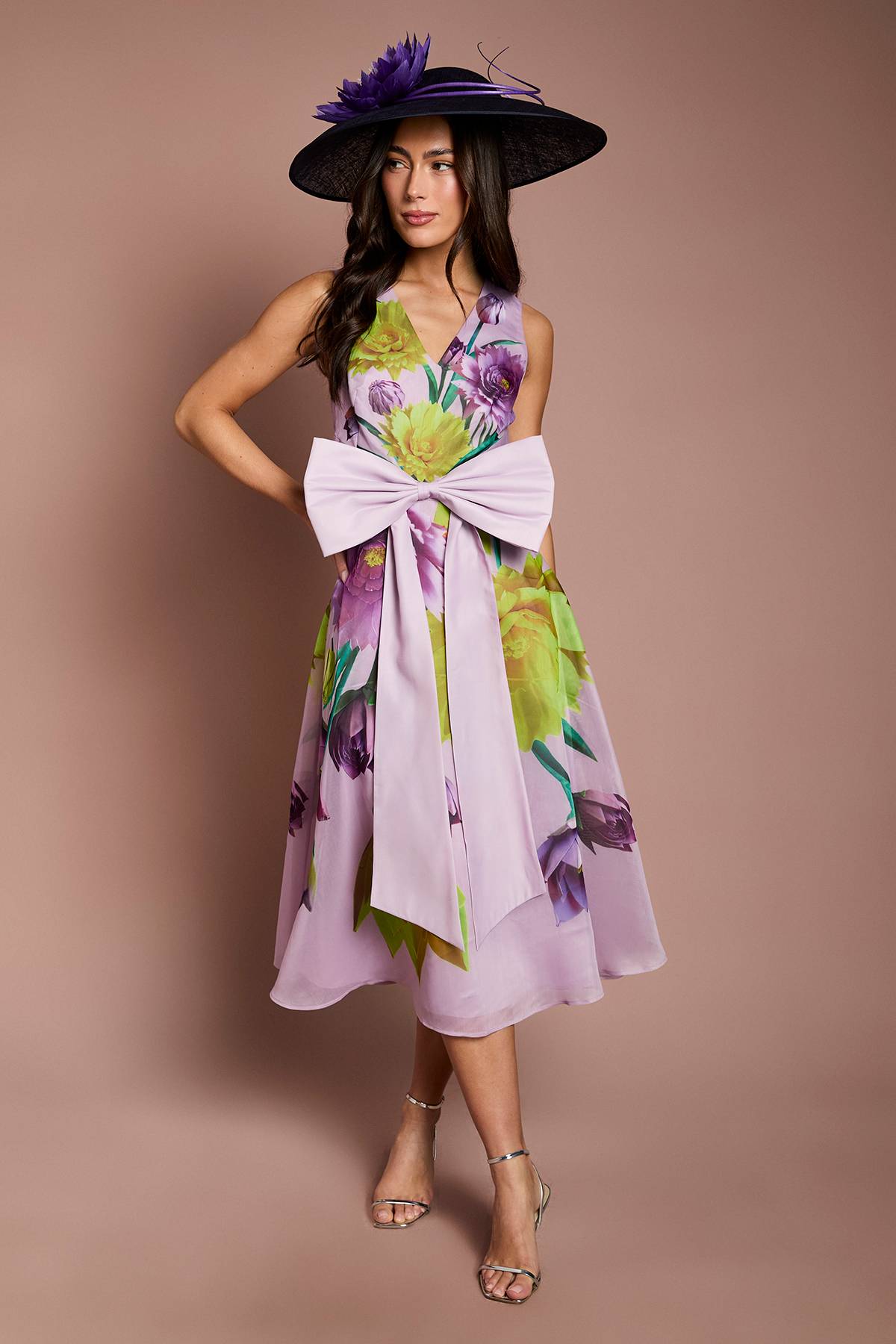Coast Robe Midi Florale Lisa À Nœud Frontal Beige