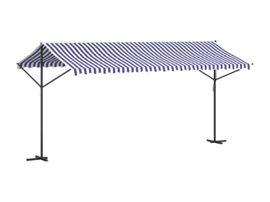 Auvent autoportant bleu et blanc 500x300 cm tissu et acier