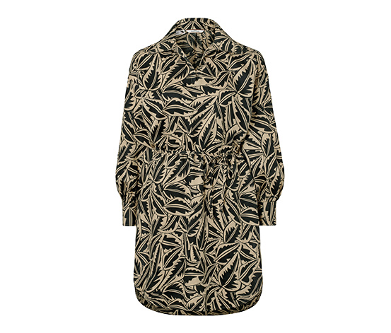 Longbluse aus Leinenmix, schwarz mit Print