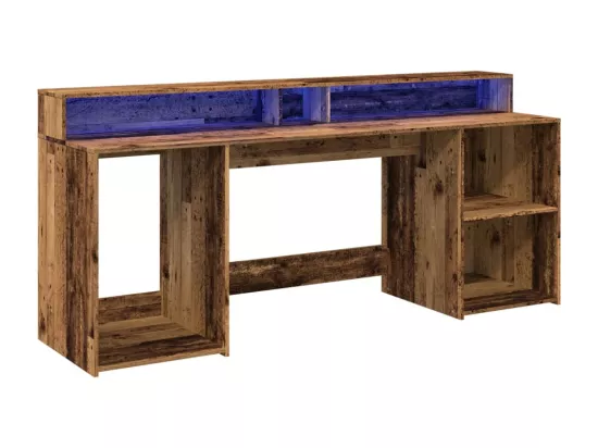 Bureau avec lumières LED vieux bois bois d'ingénierie