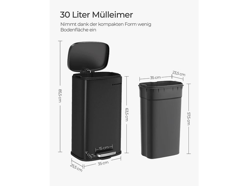 Songmics Abfalleimer 30 l, Grau Stylischer Treteimer