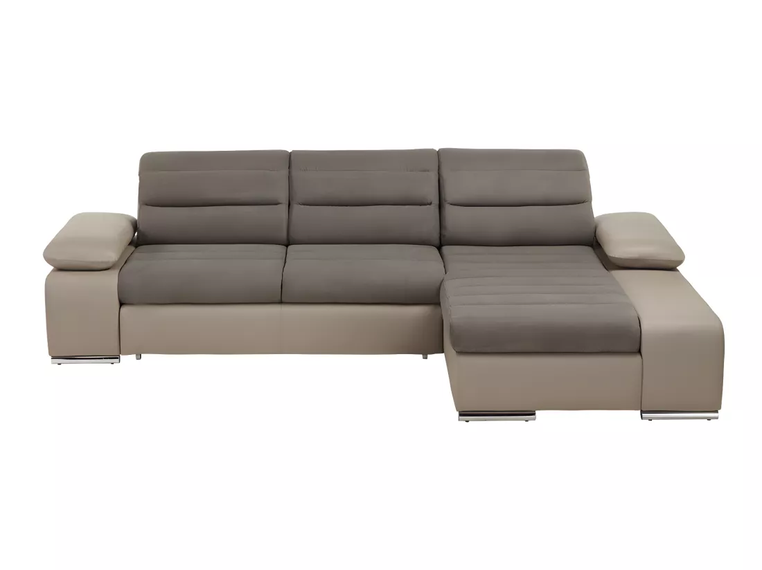 Canapé d'angle convertible en tissu et simili MIRABEAU - Taupe - Angle droit