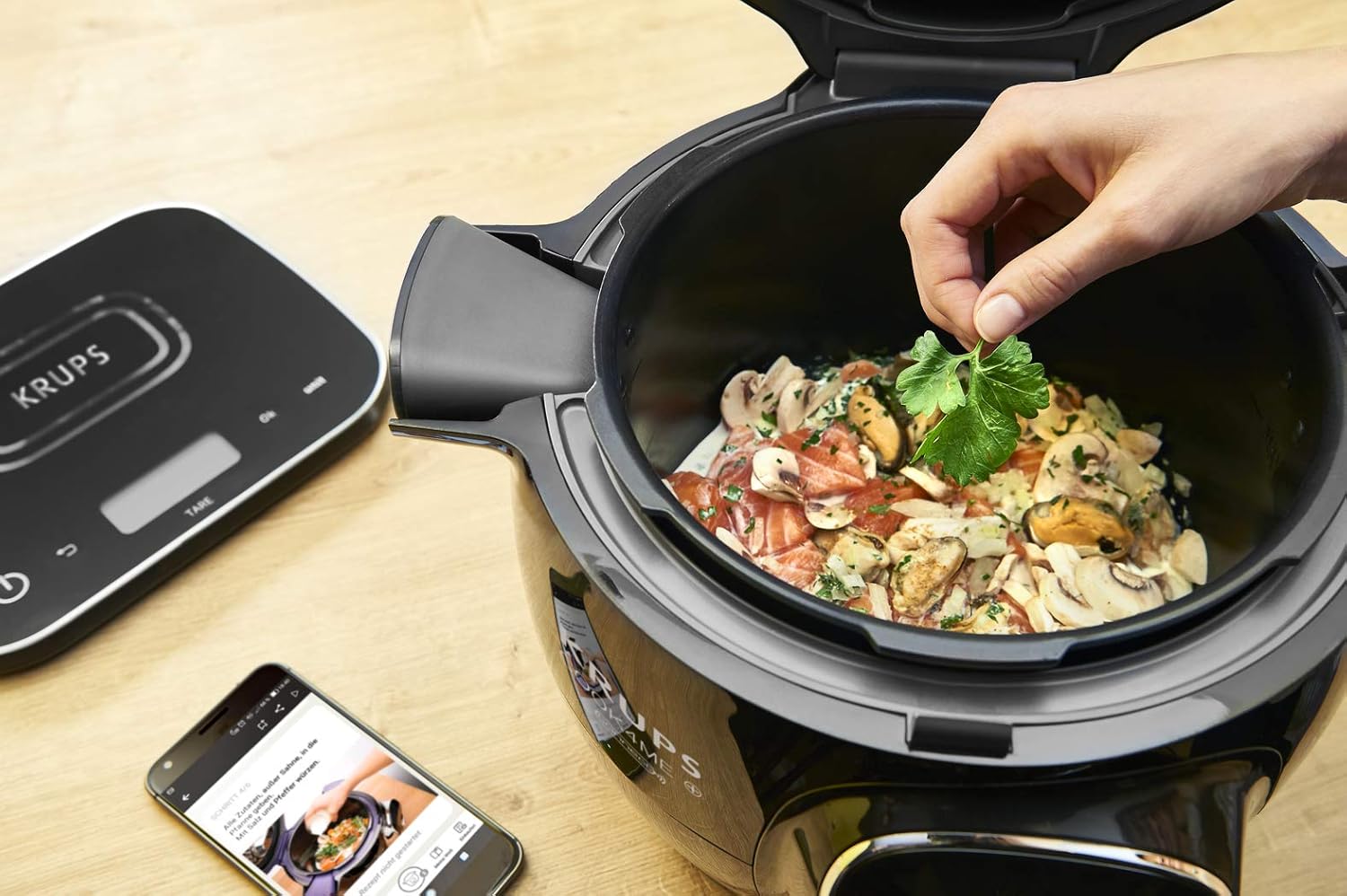 Krups CZ8568 Cook4Me + Grameez Multikocher inkl. vernetzte Küchenwaage | 1600 Watt | 6 Kochstufen | Fassungsvermögen: 6 Liter | kompatibel mit der Cook4Me App | schwarz/grau