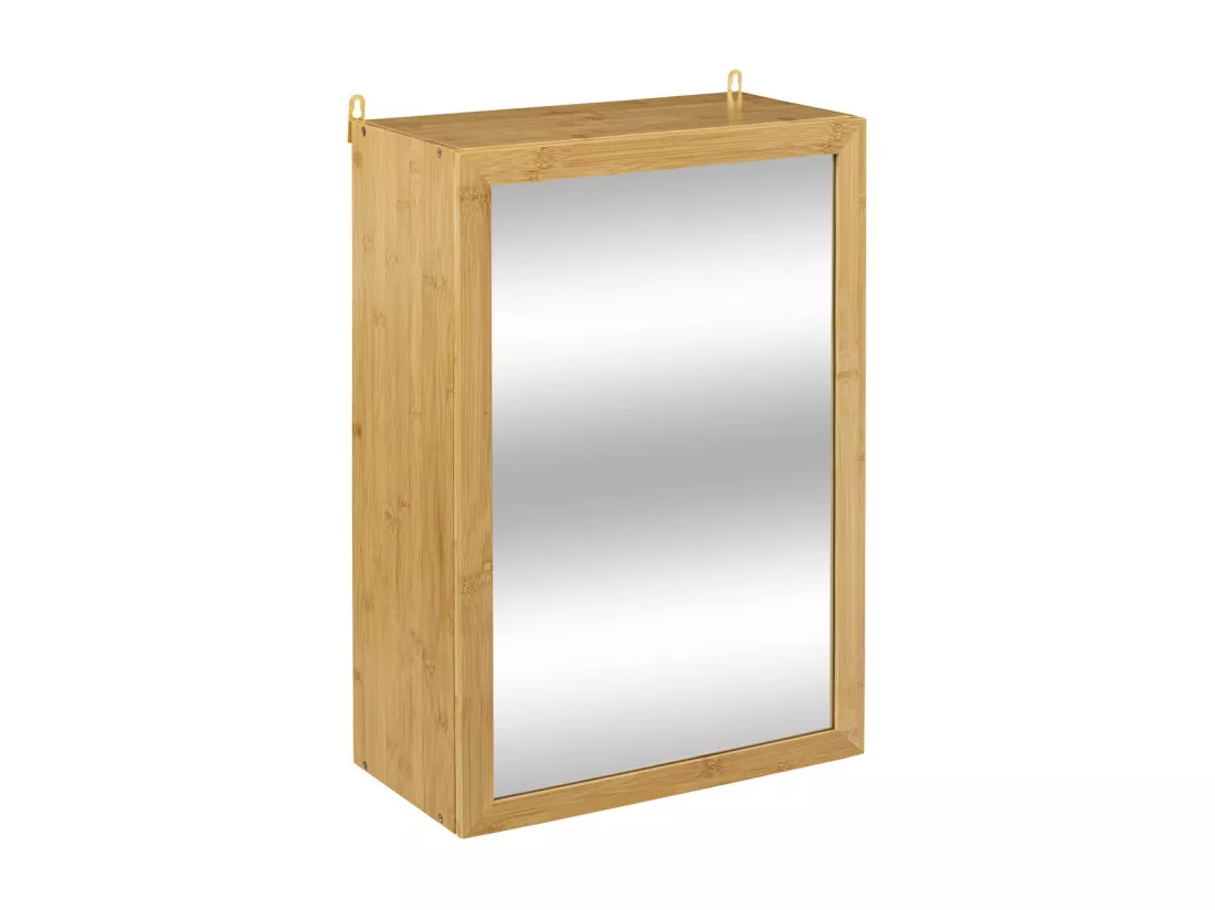 Meuble haut 1 porte Miroir et Étagères modulables en Bambou