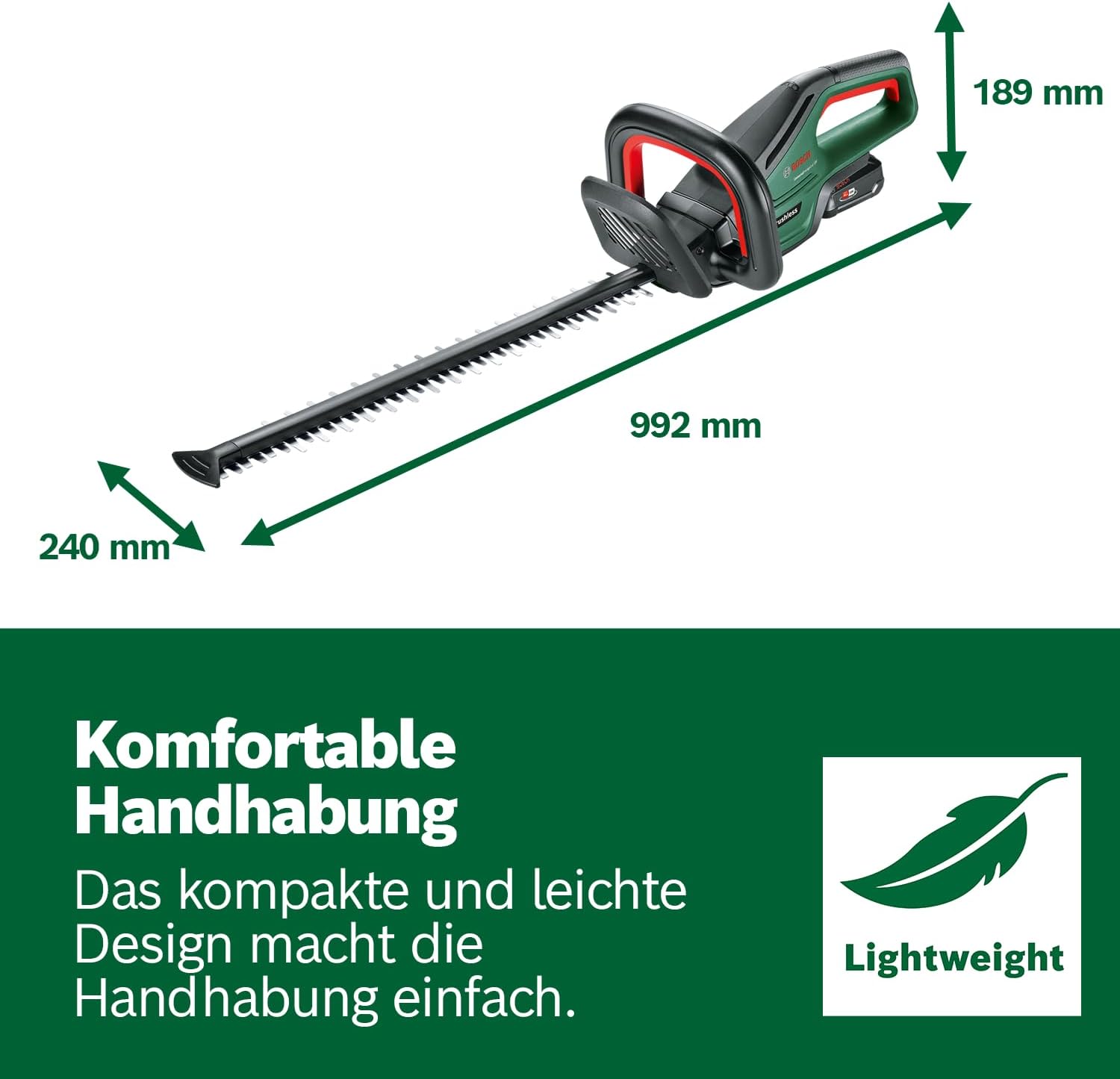 Bosch Akku-Heckenschere UniversalHedgeCut 18V-50 (ohne Akku, 18-Volt-System, Messerlänge 50 cm, im Karton)