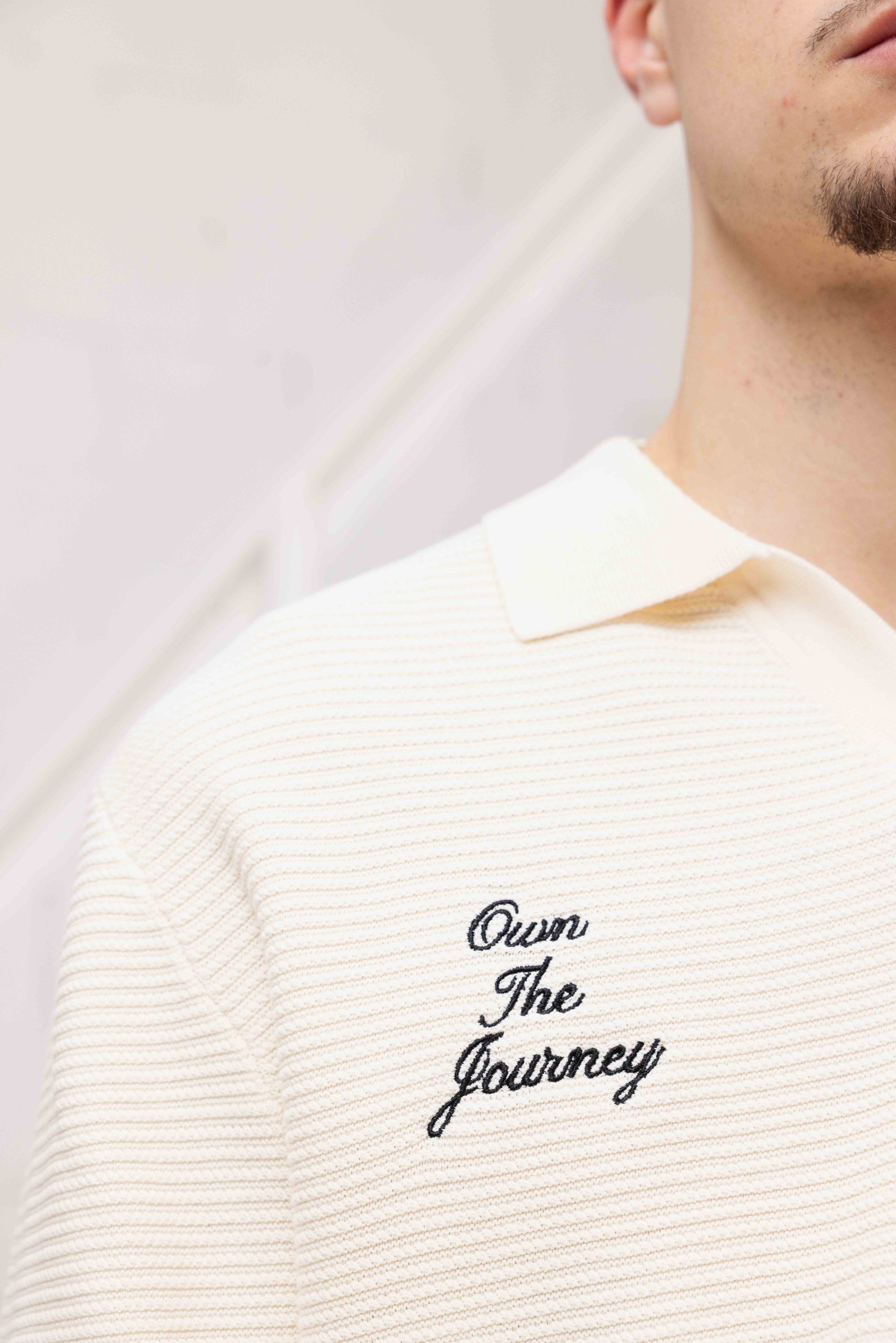 Pure Path Own The Journey Knitwear Polo Sweater Heren Gebroken Wit