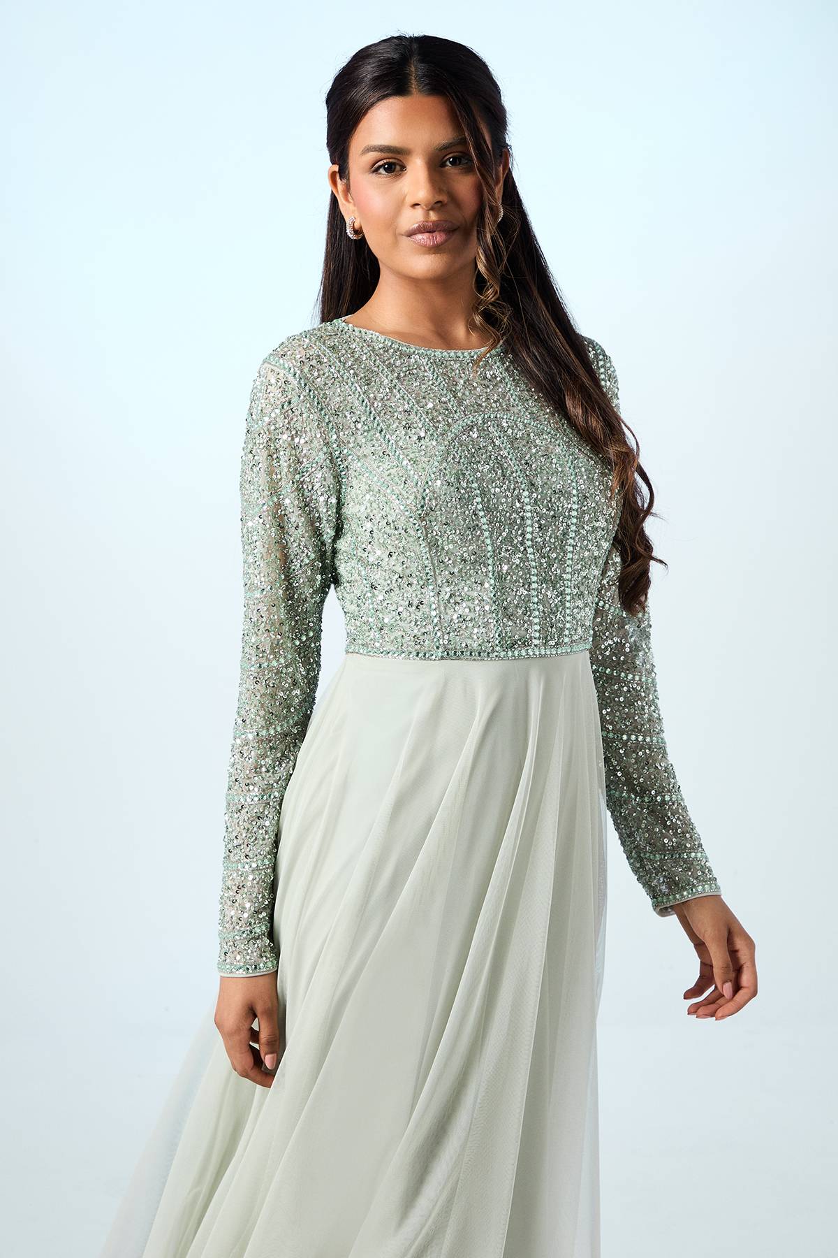 Coast Robe de Demoiselle d'Honneur Petite en Tulle avec Ornements Gemmes Variées