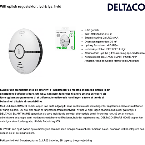 Deltaco Smart røgalarm WiFi - hvid