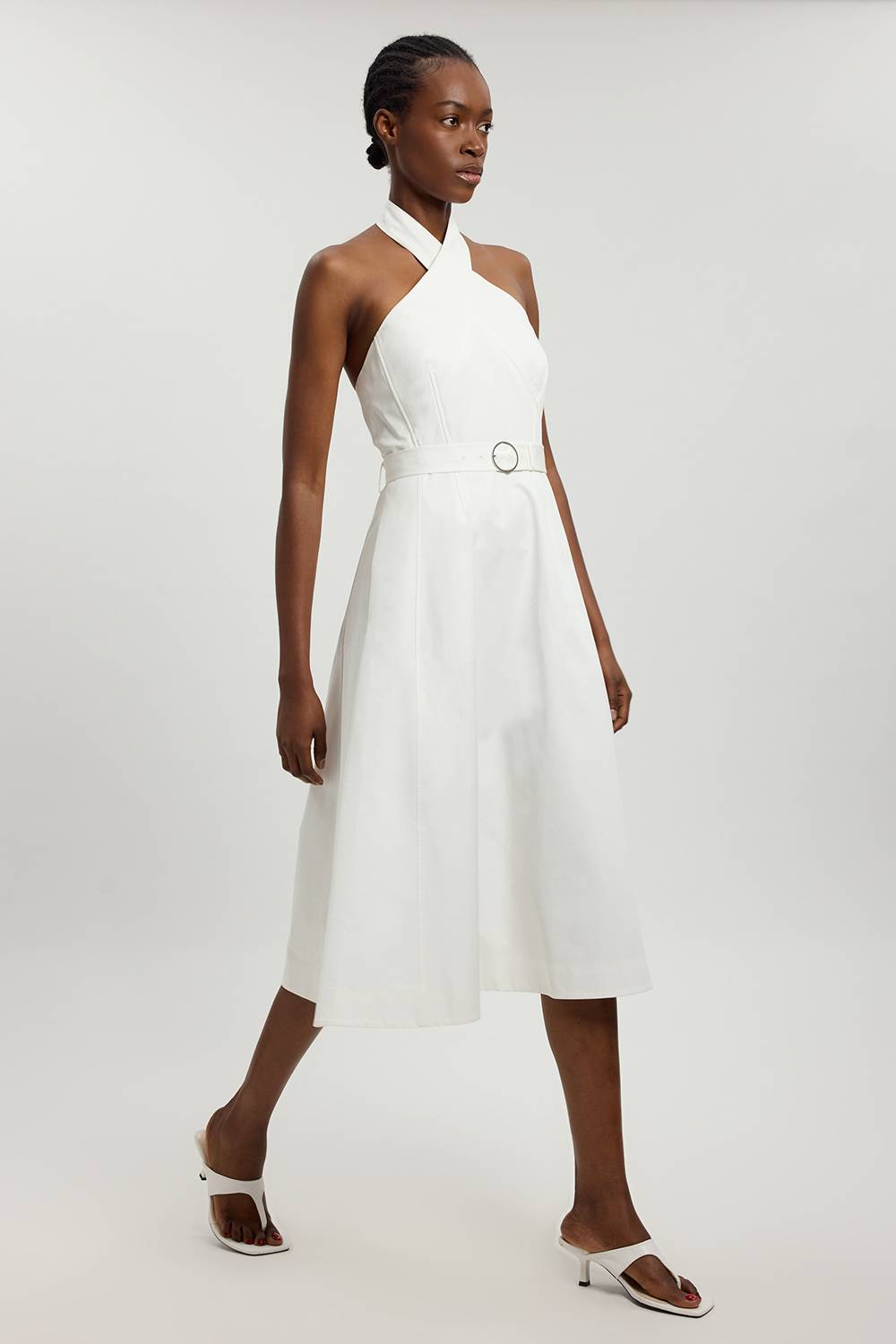 KarenMillen Robe Midi Crayon Cintrée En Satin De Coton Avec Ceinture Petite