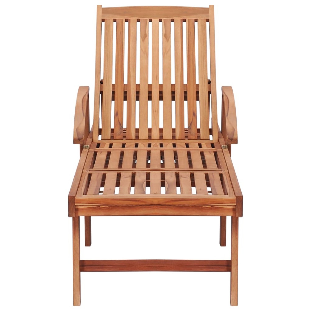 Transat chaise longue bain de soleil lit de jardin terrasse meuble d'extérieur avec coussin gris bois de teck solide 02_00124