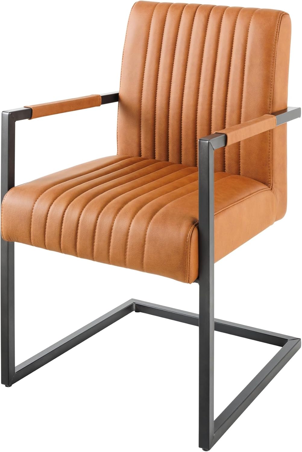 Riess Ambiente Moderner Freischwinger Stuhl Big Aston Echtleder - Vintage Cognac schwarz - Federkern Metall Esszimmerstuhl Ziersteppung