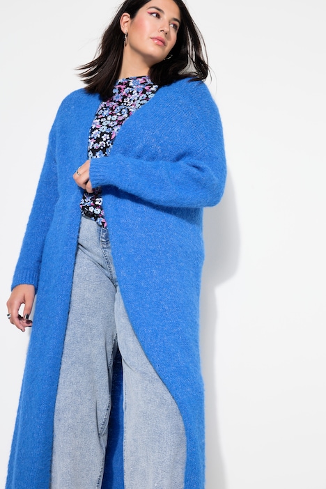 Long-Strickjacke, oversized, offene Form, Langarm