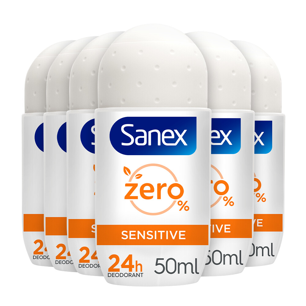 6x Sanex Deodorant Roller Zero% Sensitive Skin50 ml