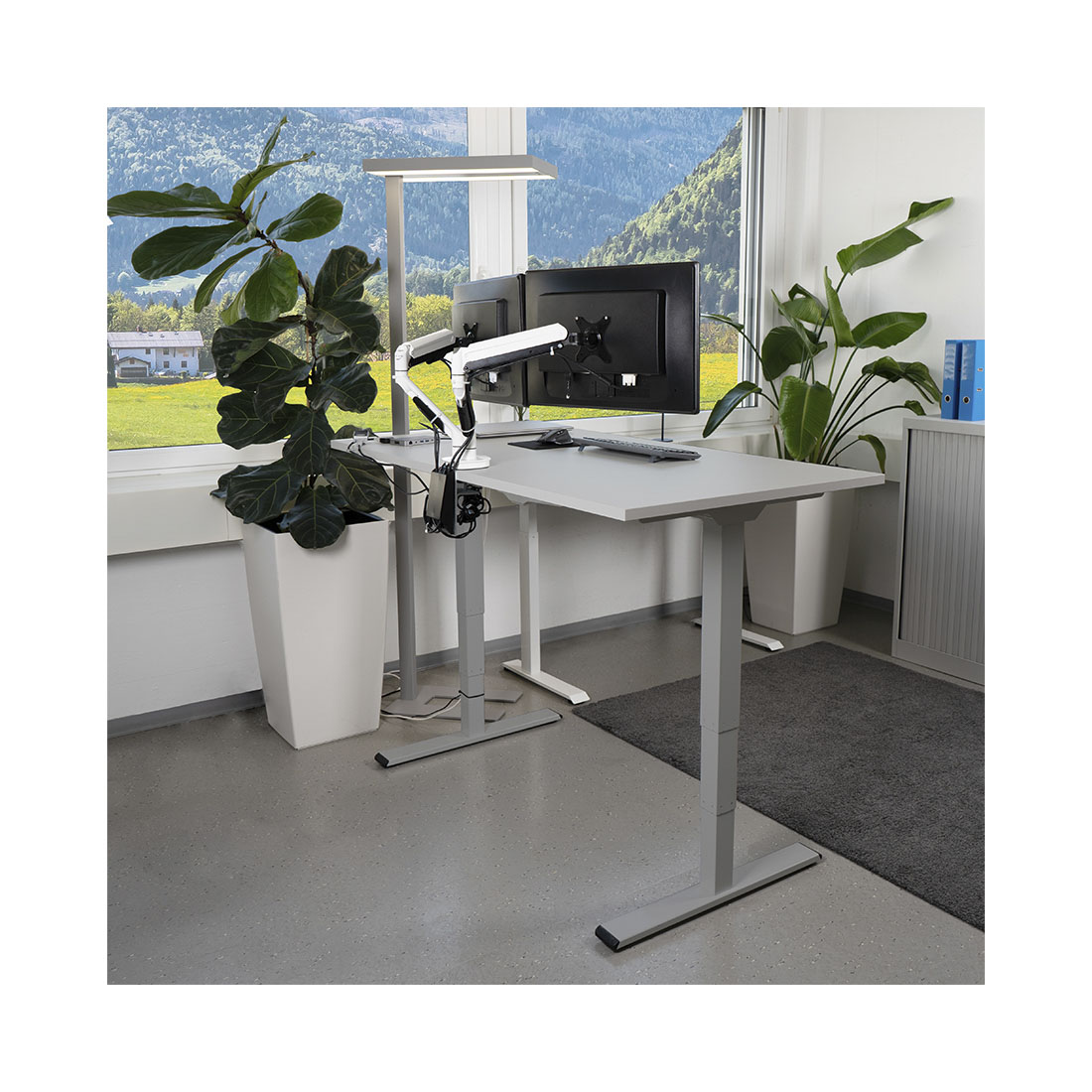 CONTINI höhenverstellbarer Bürotisch 200 x 90 cm weiss / Gestell dunkelgrau