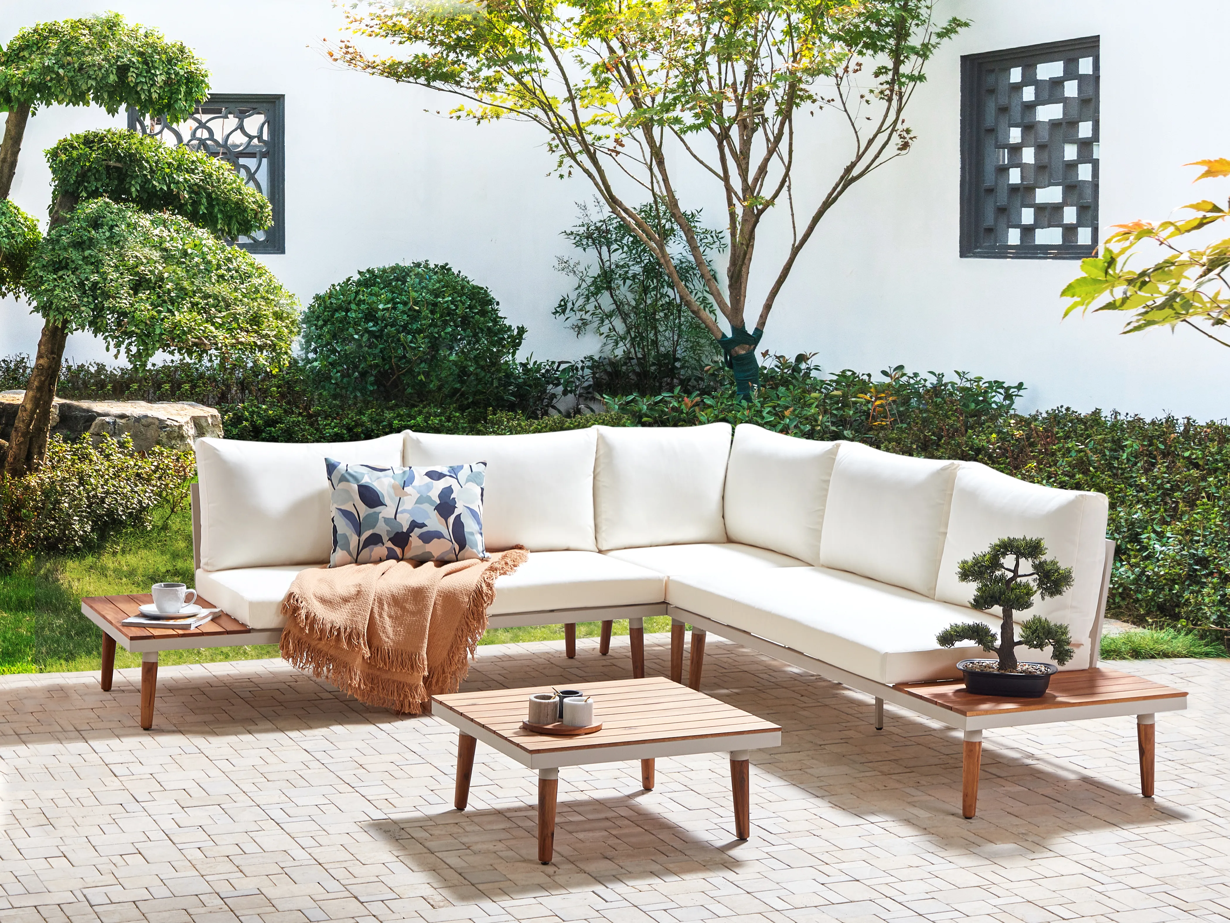 Tuin hoekloungeset met tafel 5-zits CORATO Acaciahout Gebroken wit