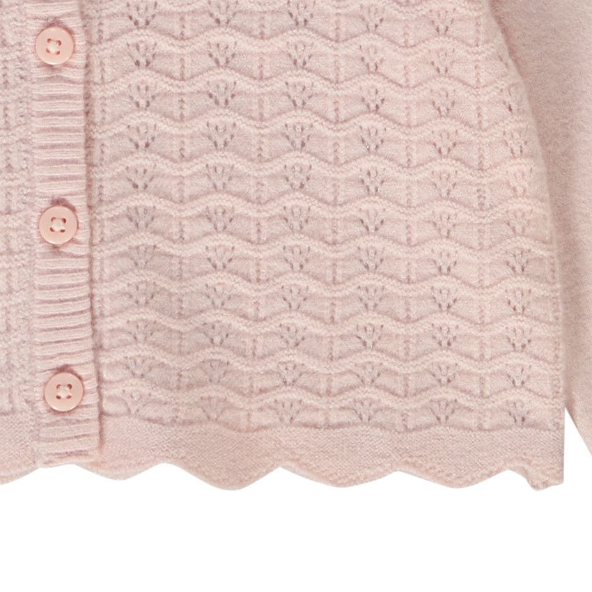 Gilet court en tricot ajouré pour bébé fille - Rose