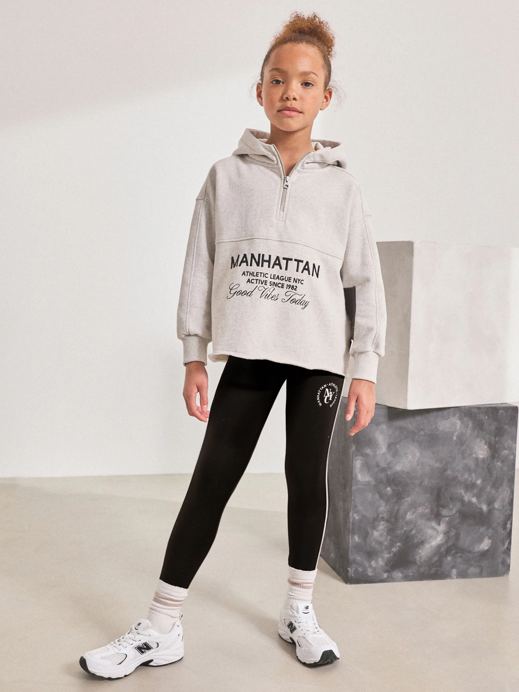 Grijs - Set van hoodie en legging met slogan (3-16jr)