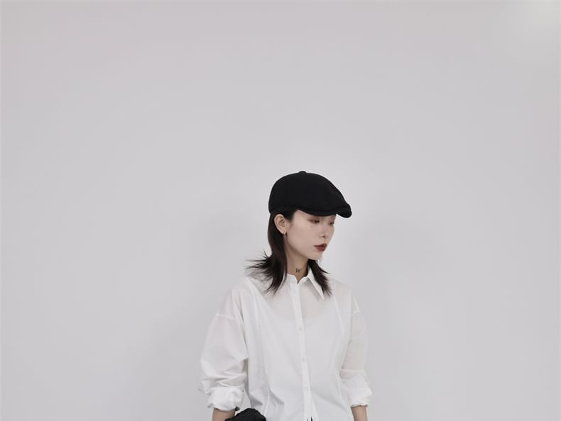 SIMPLE BLACK - Effen overhemd met lange mouwen en kraag