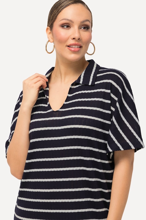 Strick-Midikleid, Ringel, V-Ausschnitt, Halbarm