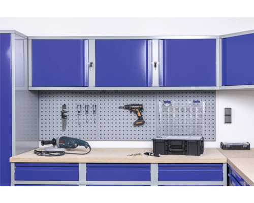 Industriële wandkast 1770 x 438 x 299 mm, 1 dubbele deur, 1 legplank, 1 deur, 1 open vak, grijs/blauw