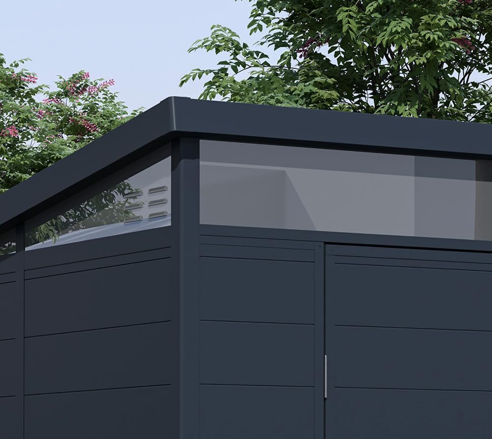 Westmann Kunststoff Gerätehaus Topia L | mit Pultdach & Fenster | Wetterfest & UV-beständig | 238x192x215 cm | Doppelflügeltür | Robuste Polypropylen-Paneele | Leichte Montage | Anthrazit