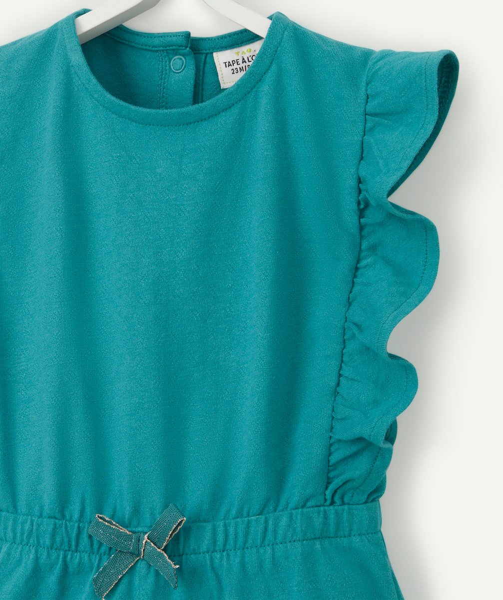 COMBISHORT BÉBÉ FILLE TURQUOISE EN COTON AVEC VOLANTS