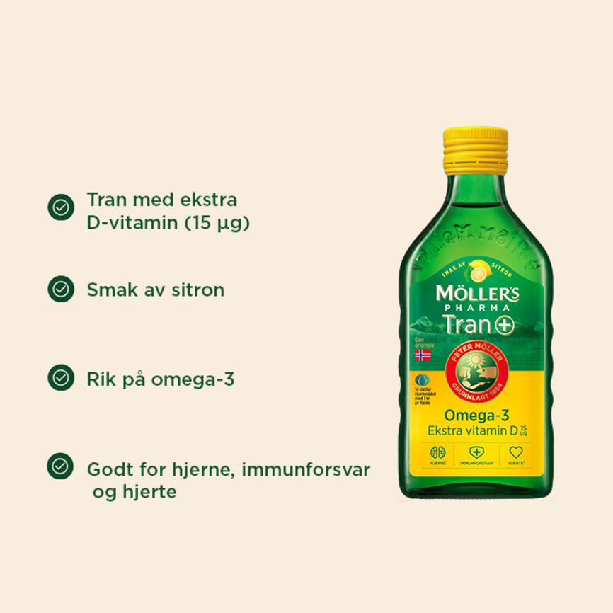 Möller's Pharma tran med sitronsmak og D-vitamin 250 ml