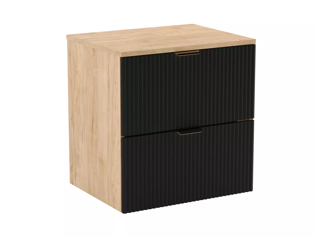 Meuble lavabo WENA, avec étagère, façades cannelées, Willy, 140x60x47 cm, Noir/Noyer