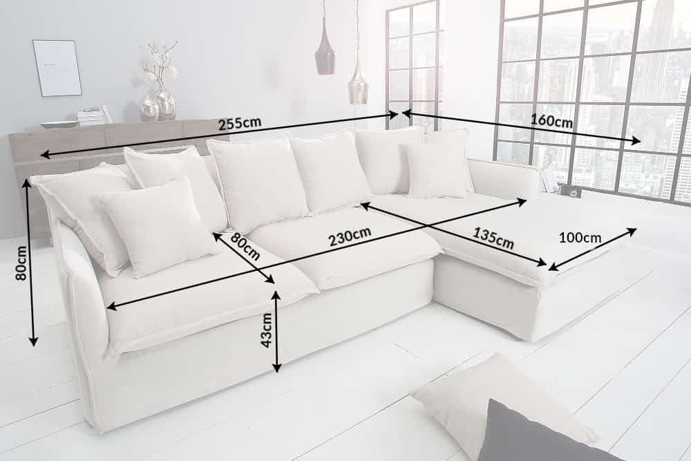 Großes Ecksofa HEAVEN 255cm natur beige Leinenstoff Federkern inkl. Kissen