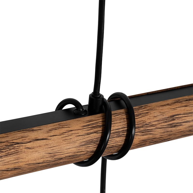 Landelijke hanglamp zwart met hout 4-lichts - Stronk
