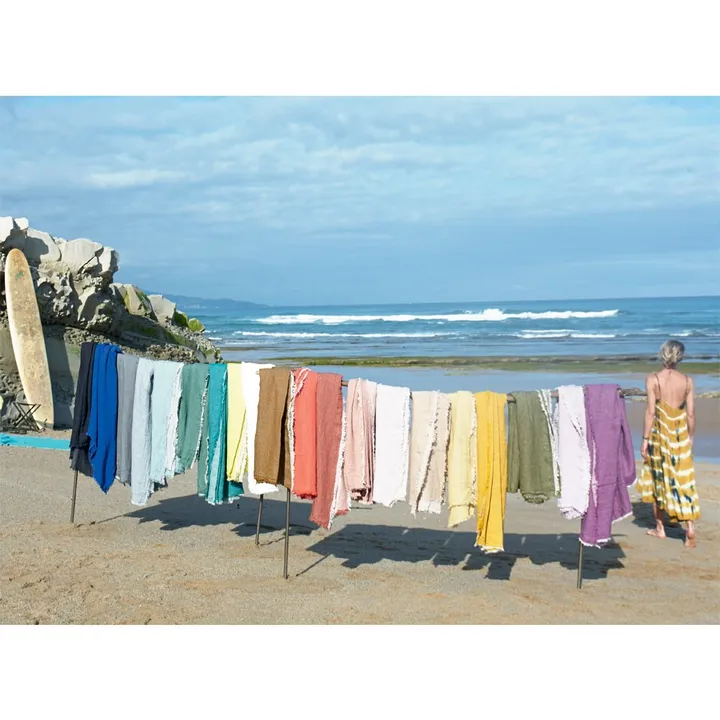 Maison de Vacances Plaid vice versa frangé en lin lavé froissé  | Perle/Givré