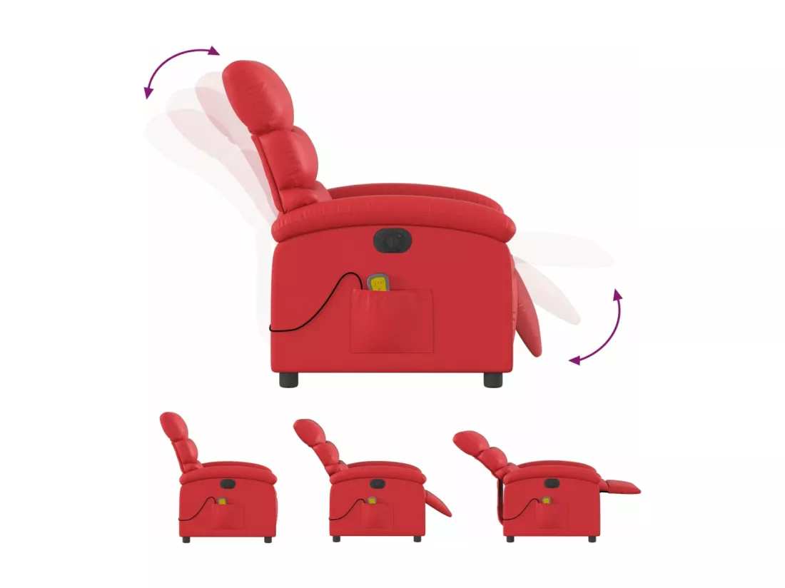 Fauteuil massant inclinable électrique rouge similicuir