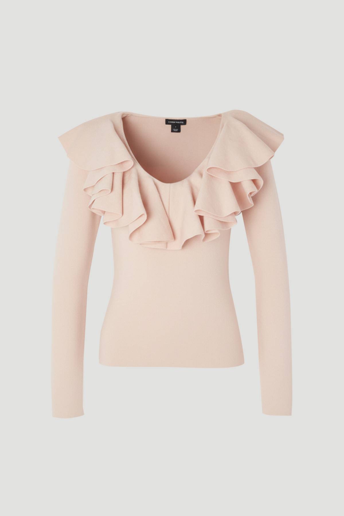 KarenMillen Haut en Maille à Col V Volants Aspect Laine Compacte
