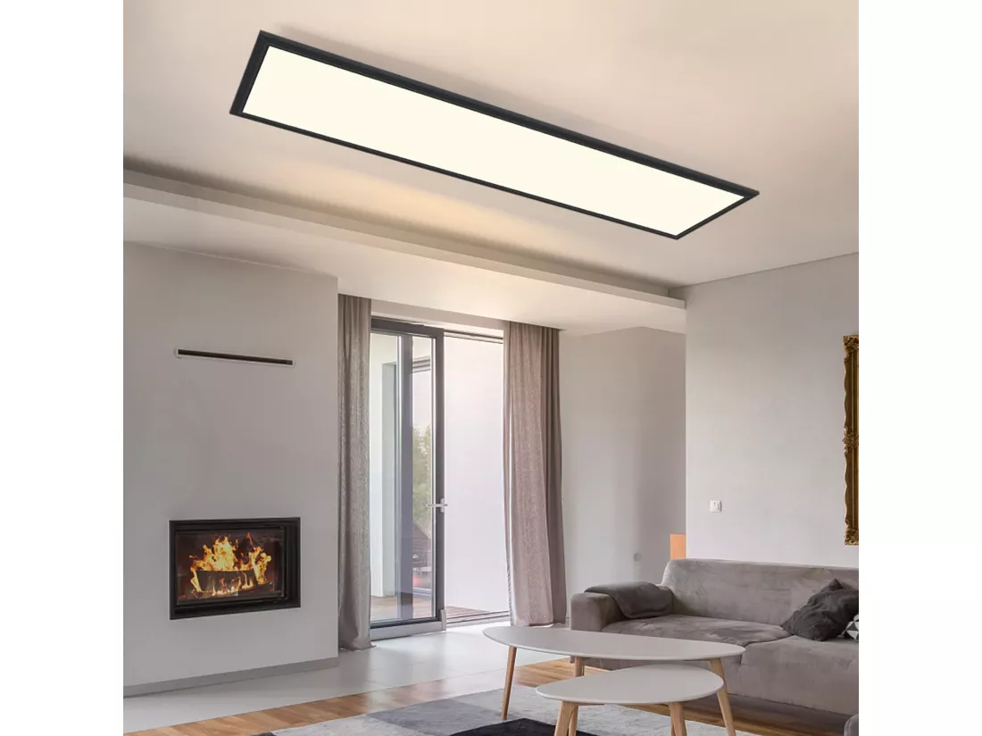 NETTLIFE Plafonnier LED 120x30CM 48W Panneau Noir Dimmable avec Télécommande pour Salon Moderne Bureau Cuisine Couloir