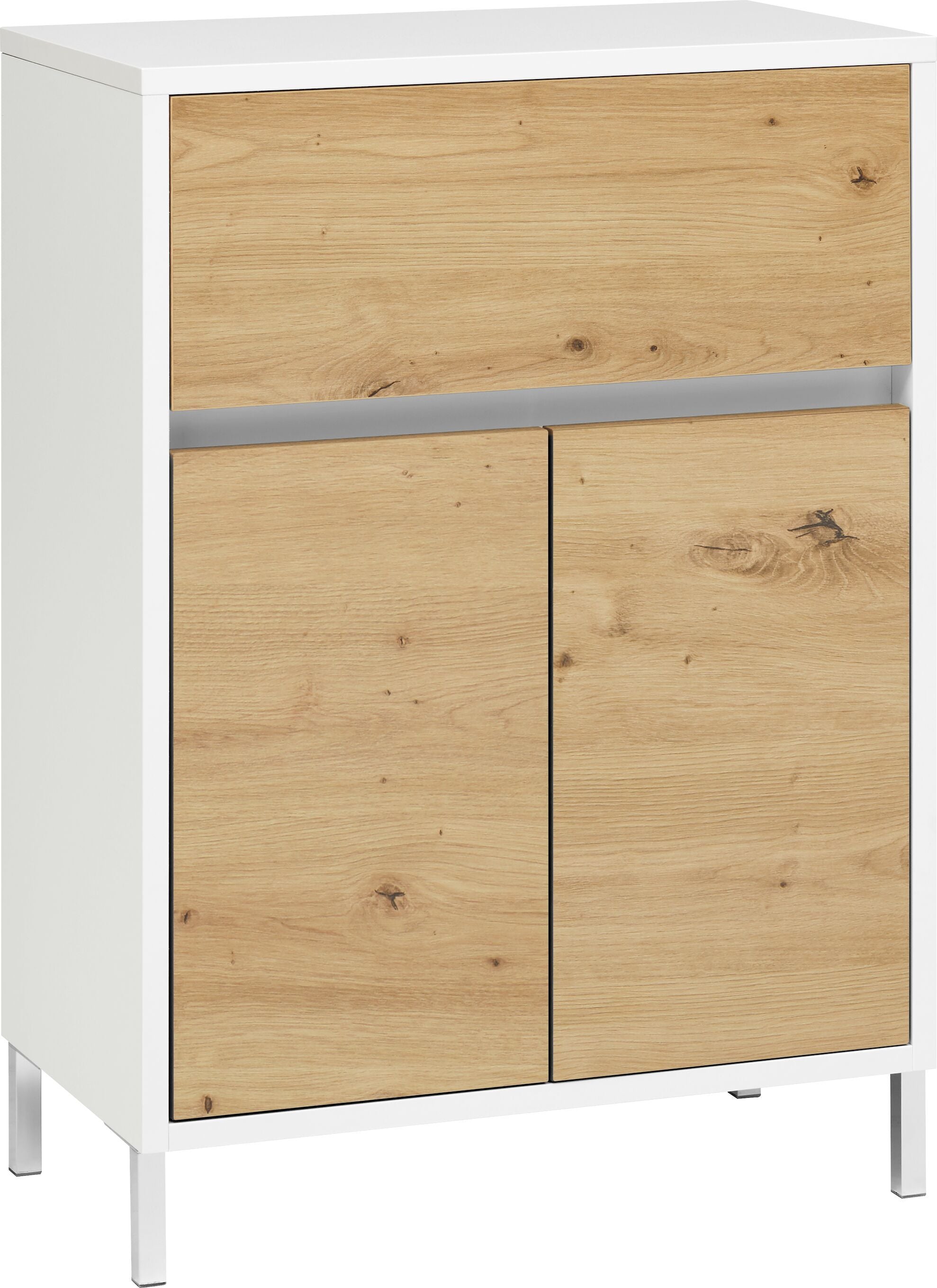 SIERRA Beistellmöbel - Weiss / Eiche / B: 60.0 cm x T: 35.0 cm x H: 84.3 cm