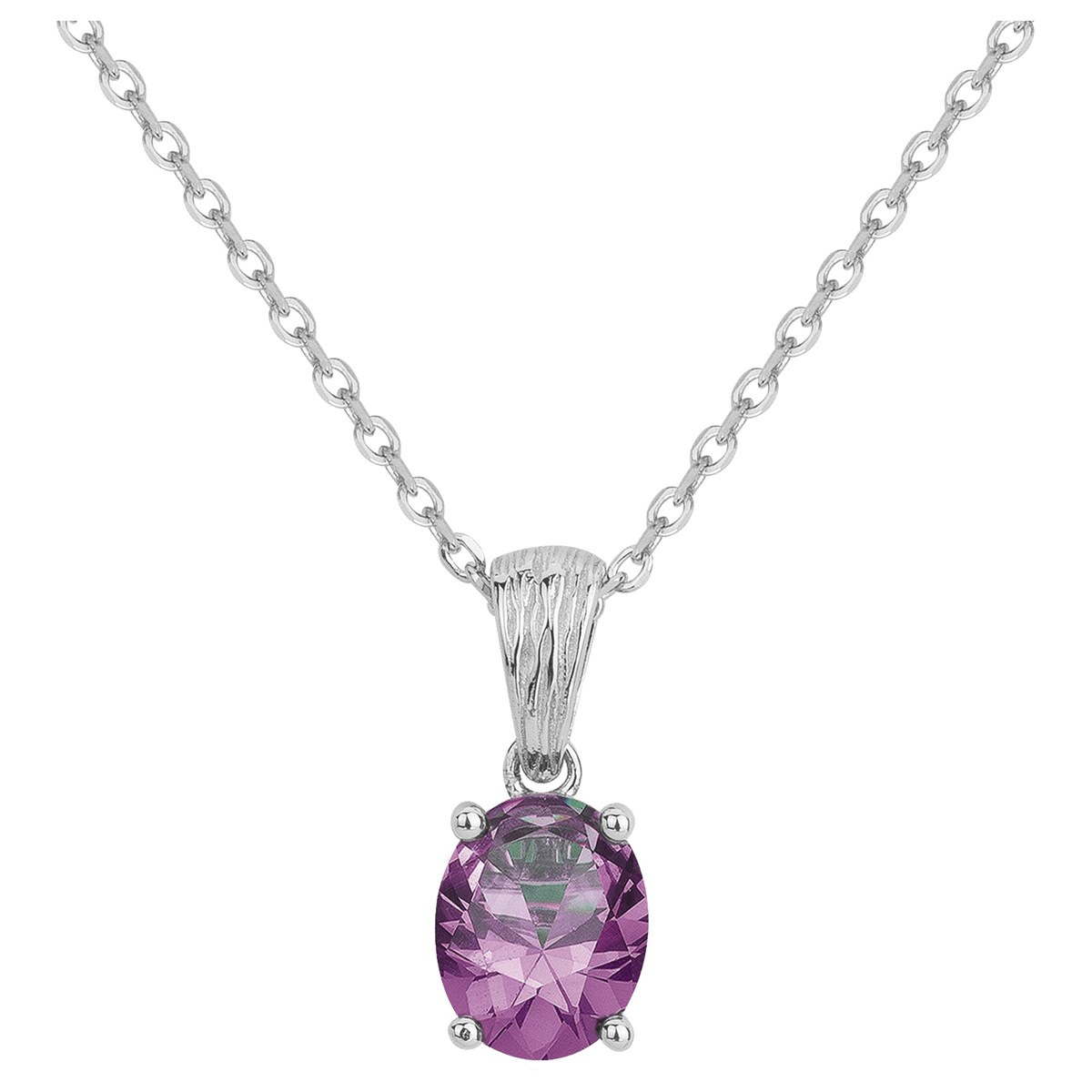 Collier mono-motif ELISABETH en Argent avec pierre synthétique mauve amethyste