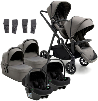 Beemoo Pro Multi 2 Tvillingvogn inkl. Route i-Size Babybilstol, Mocha Grey/Black Stone