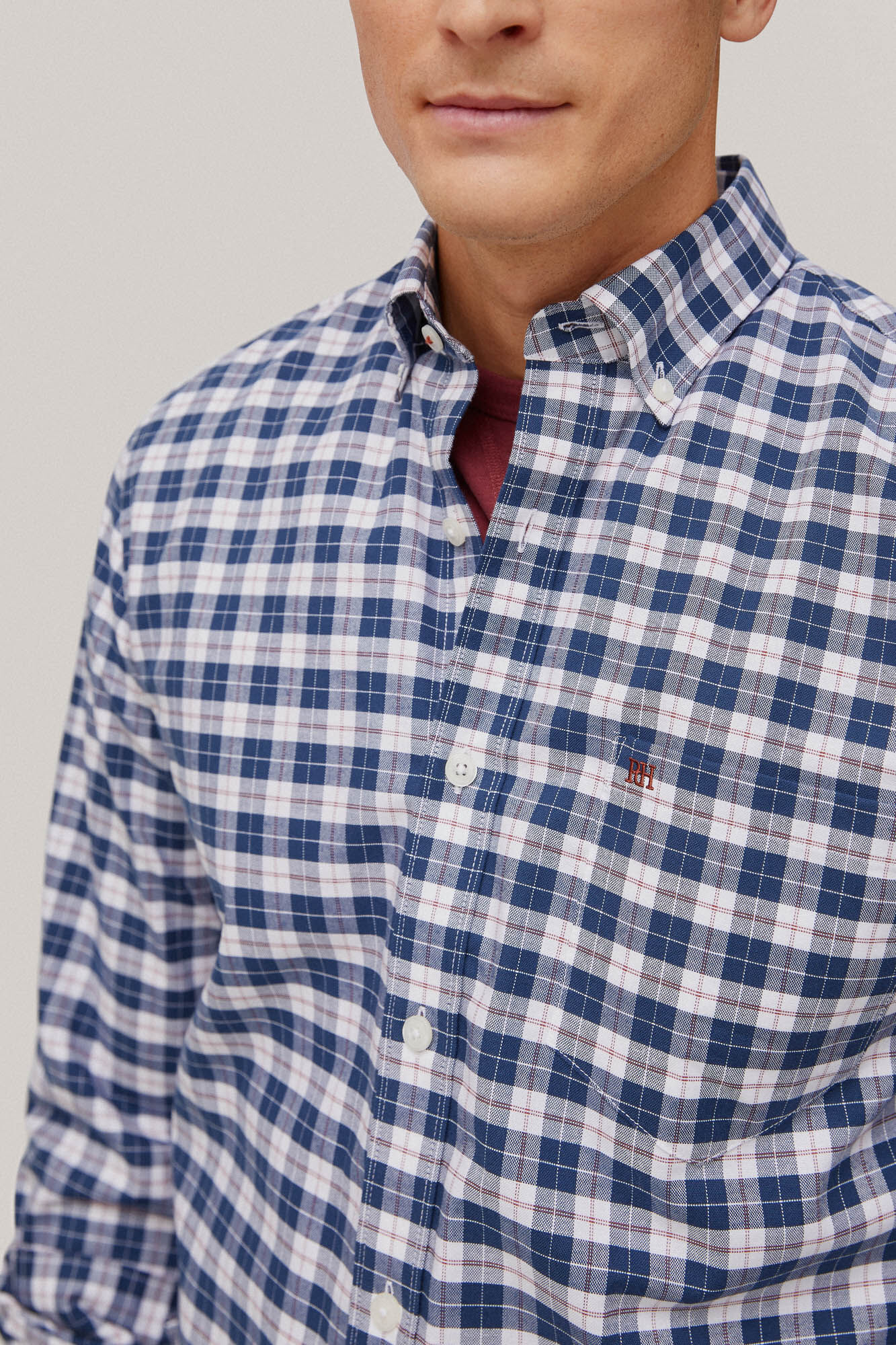 Camisa Oxford xadrez que não precisa passar - Azul