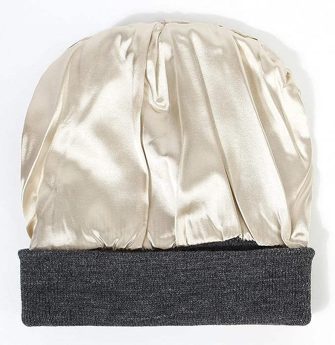 Unisex Strickmütze Beanie Winter Mütze mit Satin Innenfutter (One Size) - Schwarz