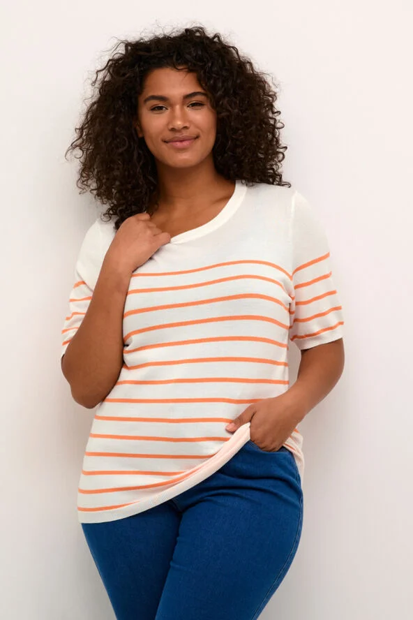 Kaffe Curve KCmalia Narrow Stripe Pullover Chalk / melon stripe