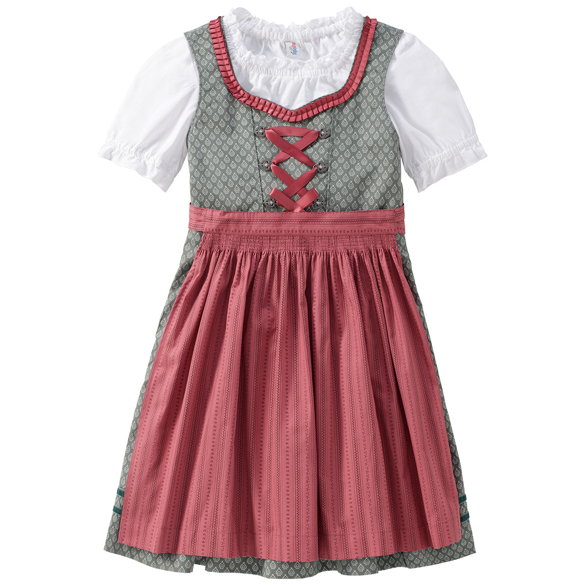Topolino Mädchen Dirndl mit Allover-Muster dunkelgrün / rosa