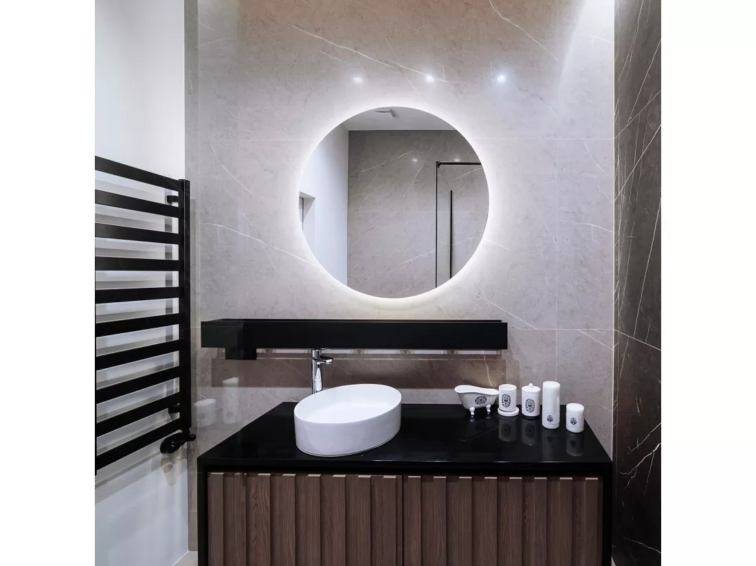Miroir à LED mural pour salle de bain Couleur neutre Ø90