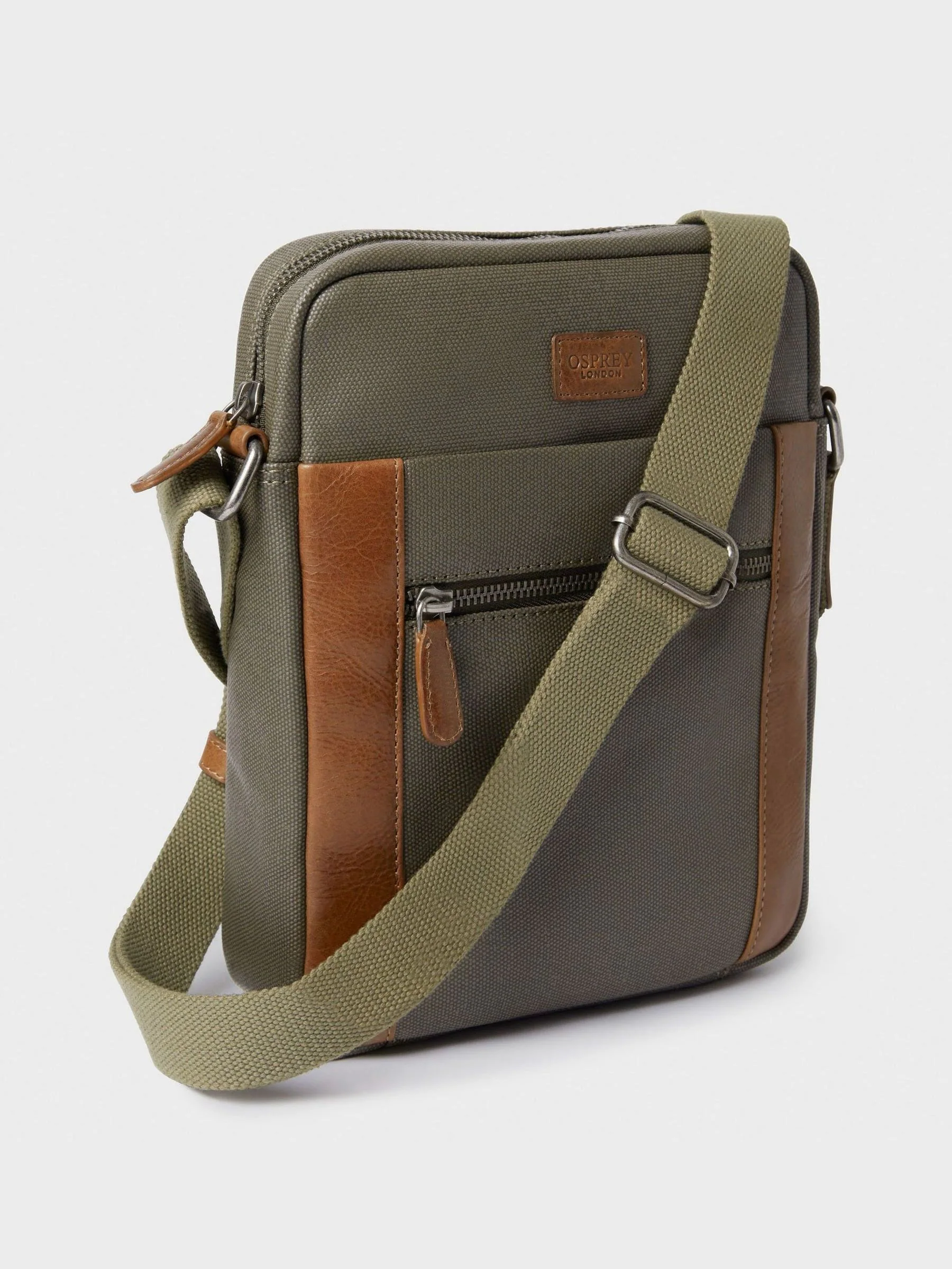 Groen - Osprey London - Canvas en leren gewaxte The Small Grantham Messenger-tas