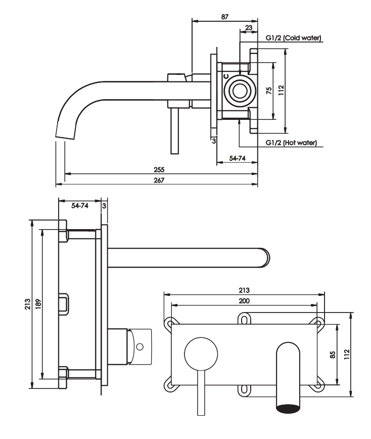 Brauer Brushed Edition ColdStart wastafelkraan inbouw gebogen uitloop met achterplaat model A2 RVS geborsteld PVD