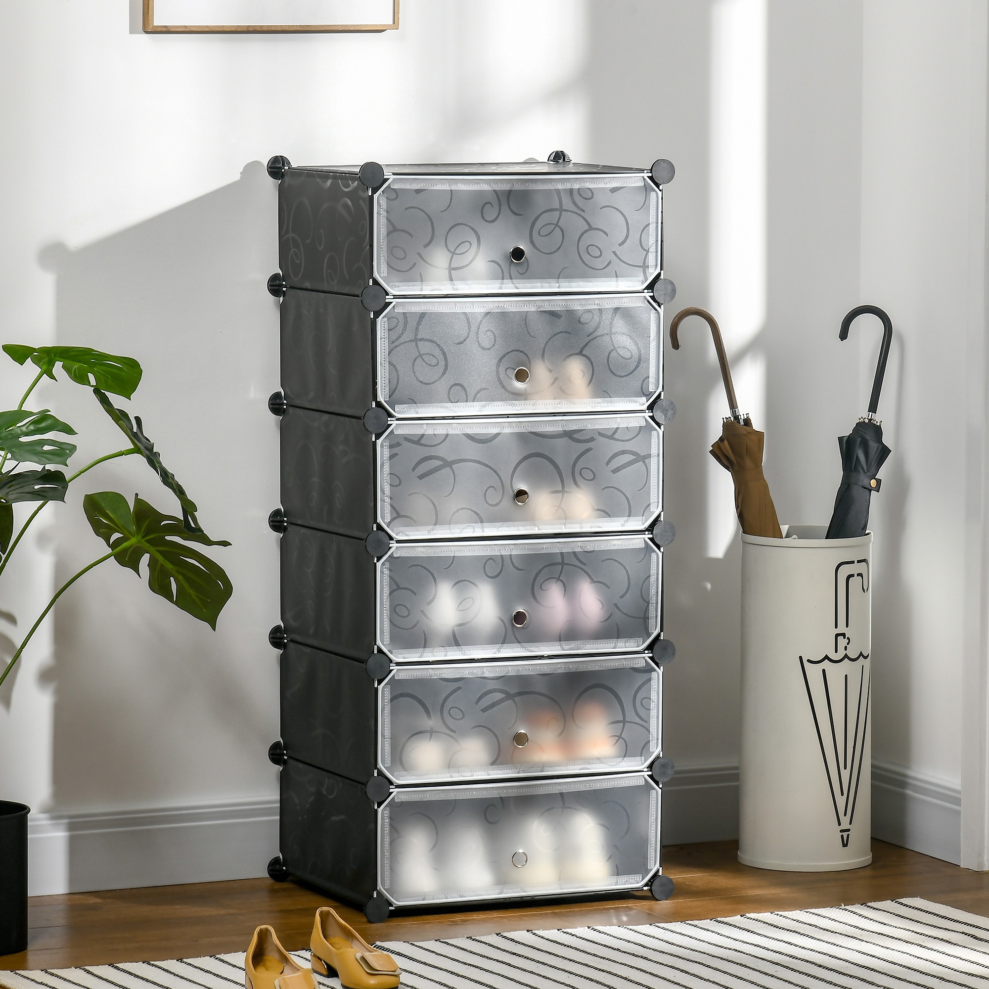 HOMCOM Schuhschrank mit Zubehör schwarz, transparent 49L x 36,5B x108H cm