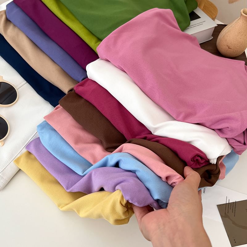 Babique - T-shirt met lange mouwen en mockneck, effen en gerimpeld