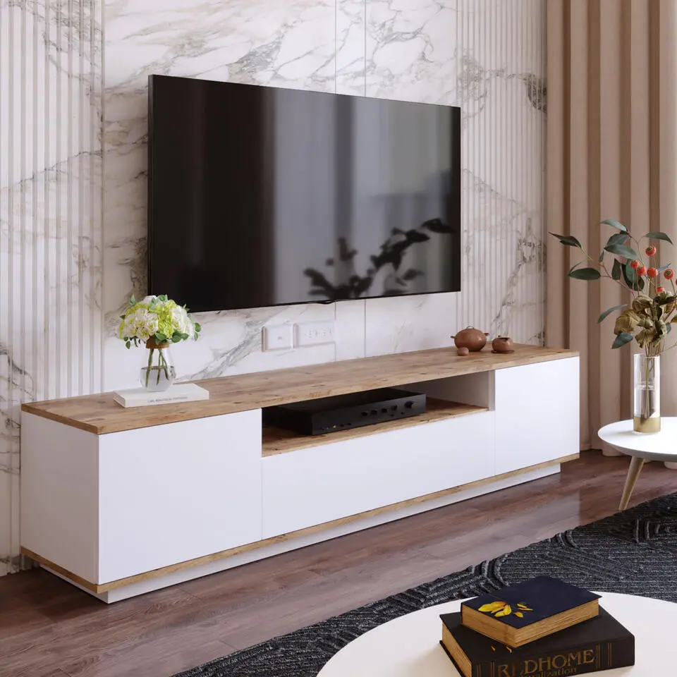 CALICOSY - TV-Meubel FR7-AA - Handgemaakt eiken / wit - 44,6x180x44,5 cm