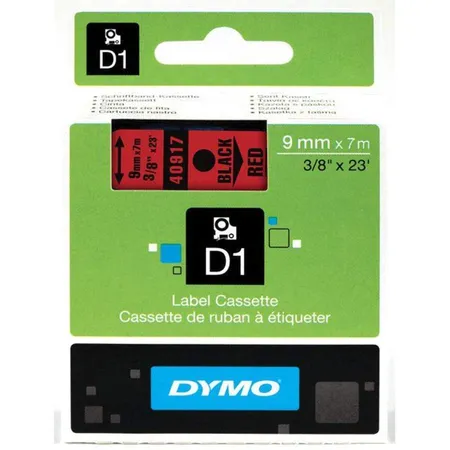 Dymo D1 Schriftband, schwarz auf rot, 9 mm x 7 m