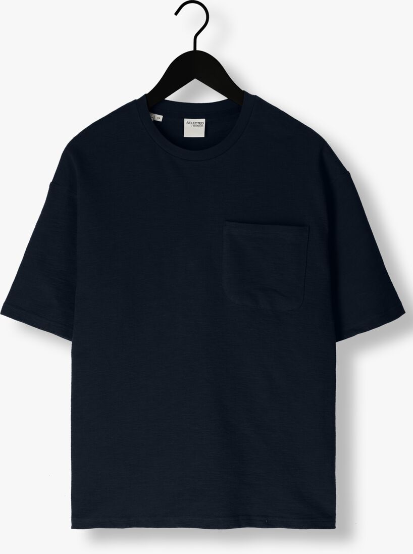 SELECTED HOMME donkerblauwe selected homme t-shirt slhloossaul slub ss o-neck tee